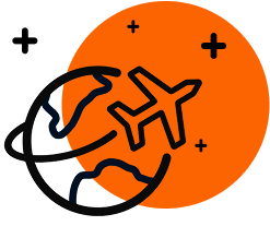 Icono avión viajando al rededor del mundo.