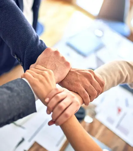 Grupo de personas tomándose de la mano.
