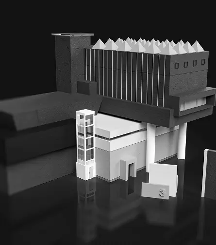 Imagen de un edificio en render 3D.